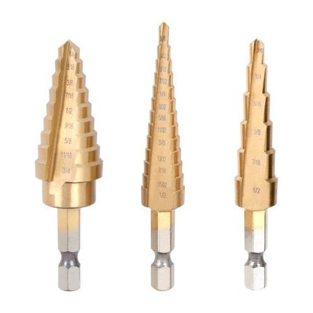 PERFORMANCE TOOL 3-Pc Step Drill Set Drill Bits-Step, W9003 W9003